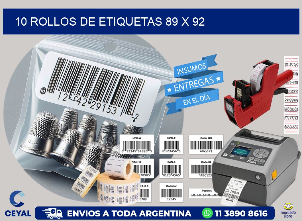 10 ROLLOS DE ETIQUETAS 89 x 92
