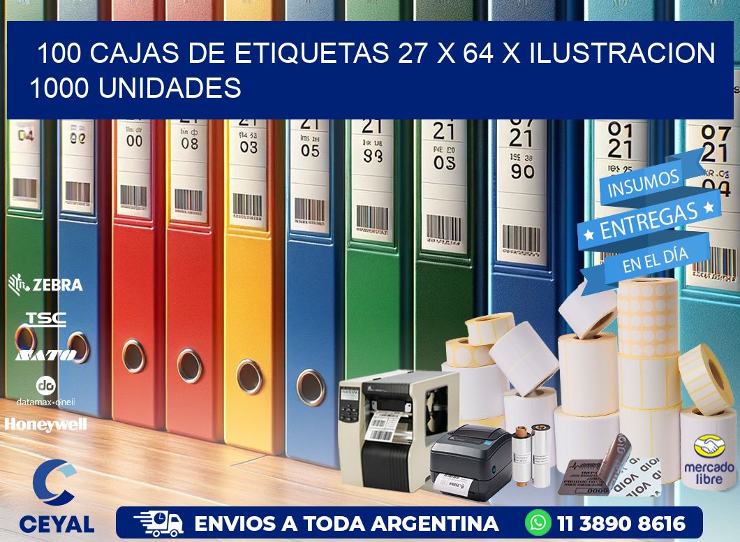 100 CAJAS DE ETIQUETAS 27 x 64 X ILUSTRACION 1000 UNIDADES