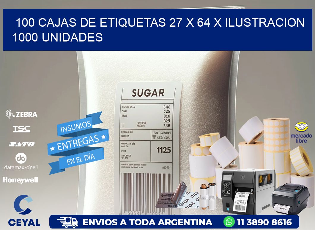 100 CAJAS DE ETIQUETAS 27 x 64 X ILUSTRACION 1000 UNIDADES