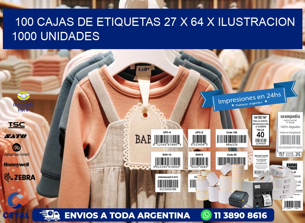 100 CAJAS DE ETIQUETAS 27 x 64 X ILUSTRACION 1000 UNIDADES