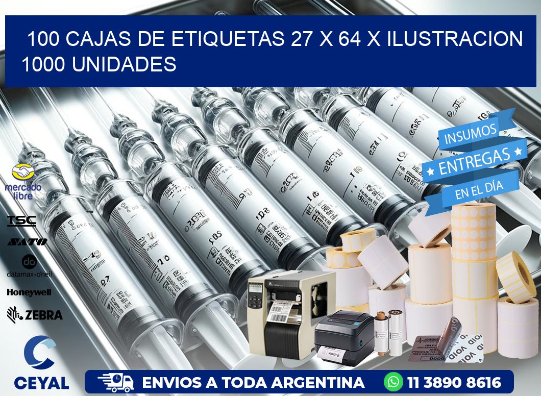 100 CAJAS DE ETIQUETAS 27 x 64 X ILUSTRACION 1000 UNIDADES
