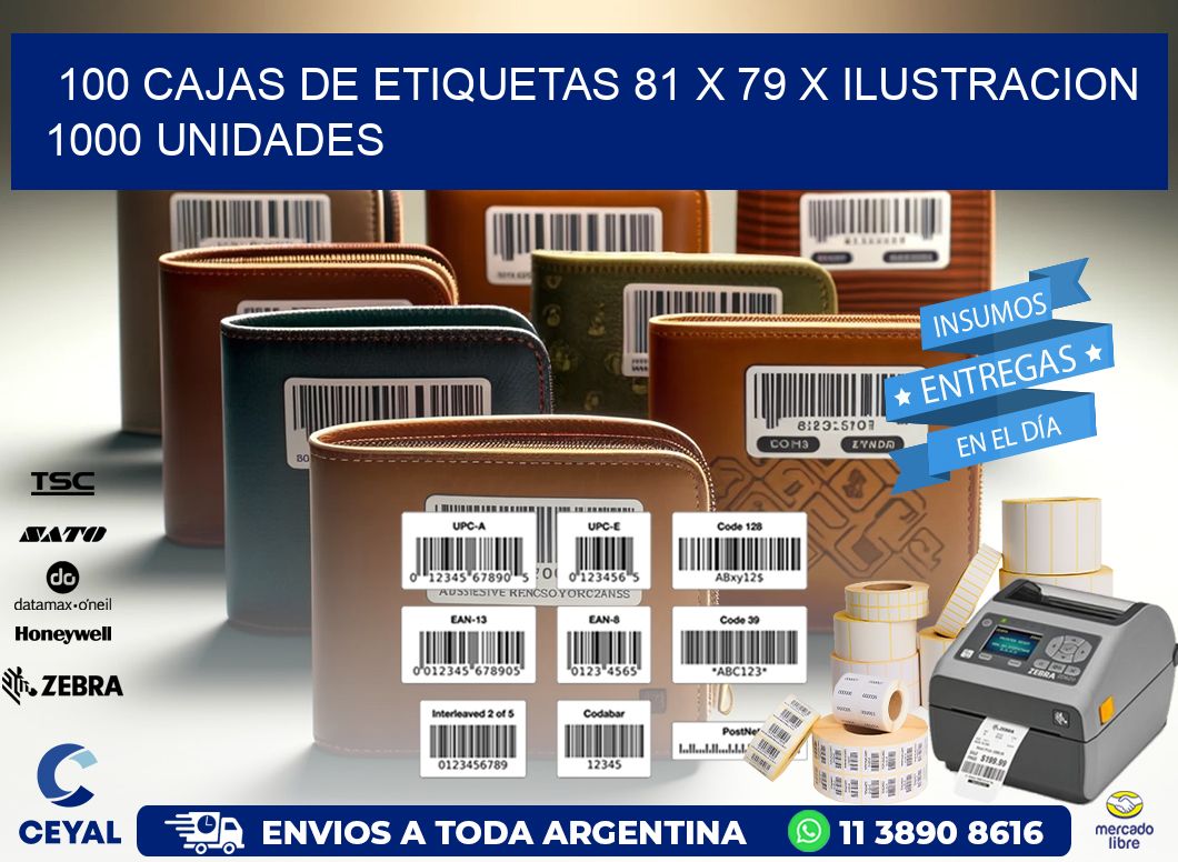 100 CAJAS DE ETIQUETAS 81 x 79 X ILUSTRACION 1000 UNIDADES