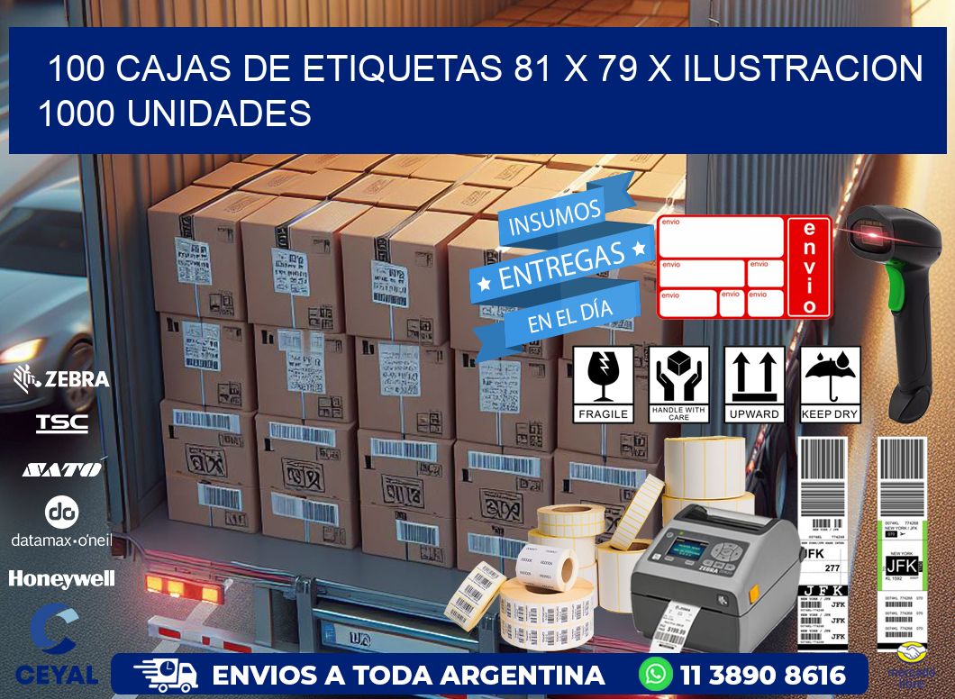 100 CAJAS DE ETIQUETAS 81 x 79 X ILUSTRACION 1000 UNIDADES