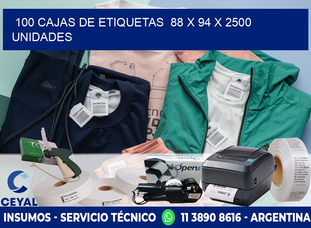 100 CAJAS DE ETIQUETAS  88 x 94 X 2500 UNIDADES