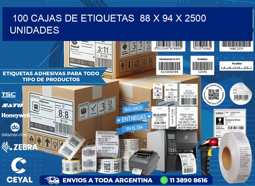 100 CAJAS DE ETIQUETAS  88 x 94 X 2500 UNIDADES