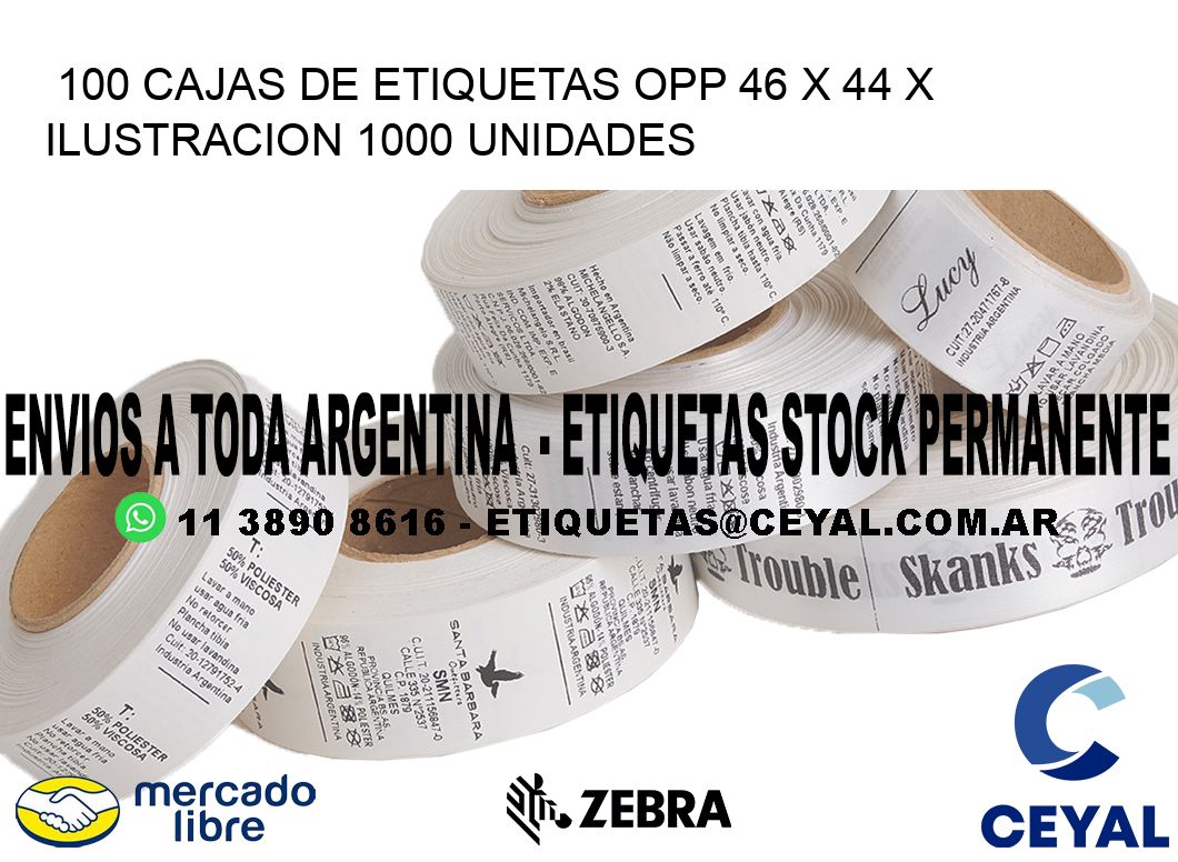 100 CAJAS DE ETIQUETAS OPP 46 x 44 X ILUSTRACION 1000 UNIDADES