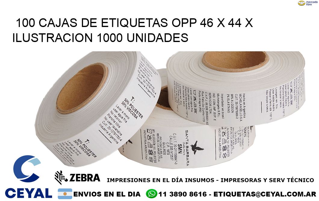 100 CAJAS DE ETIQUETAS OPP 46 x 44 X ILUSTRACION 1000 UNIDADES