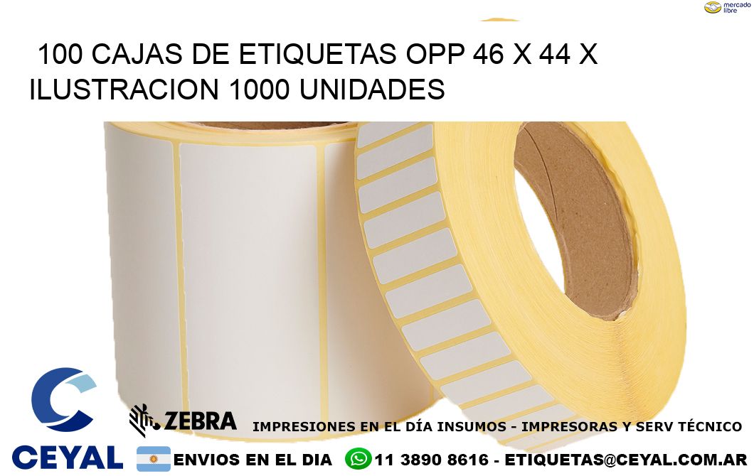 100 CAJAS DE ETIQUETAS OPP 46 x 44 X ILUSTRACION 1000 UNIDADES