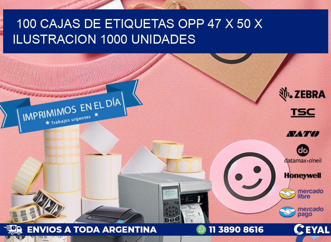 100 CAJAS DE ETIQUETAS OPP 47 x 50 X ILUSTRACION 1000 UNIDADES