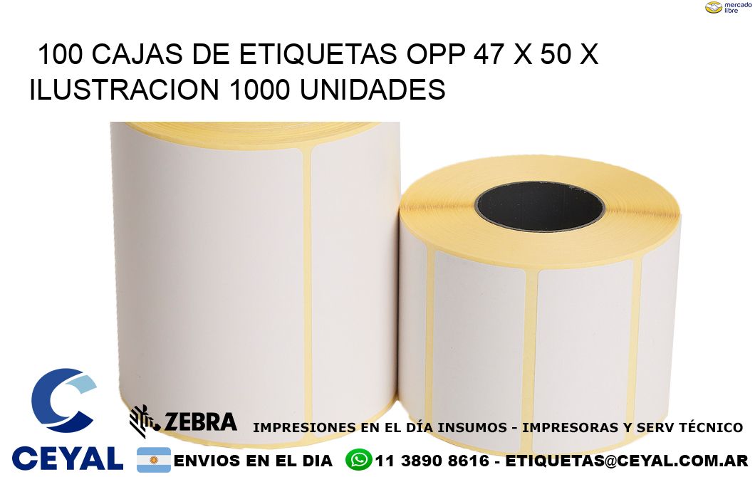 100 CAJAS DE ETIQUETAS OPP 47 x 50 X ILUSTRACION 1000 UNIDADES