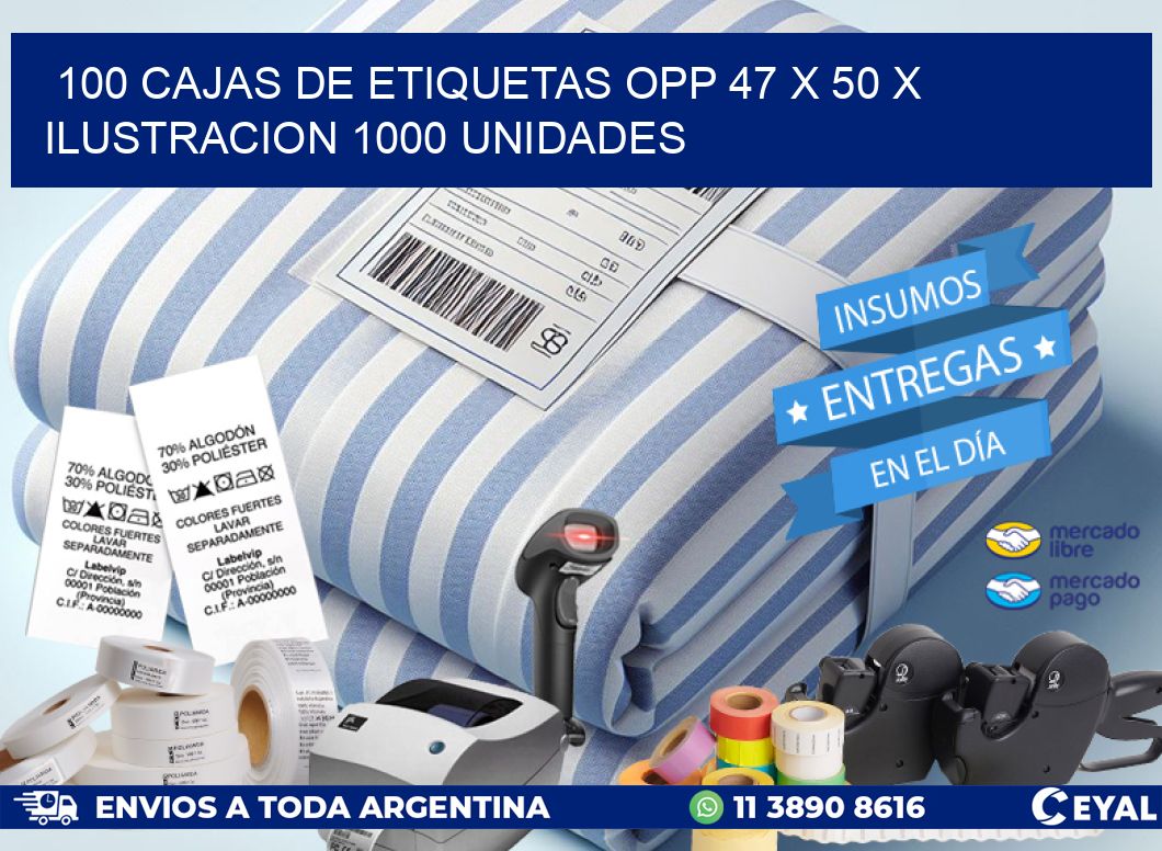 100 CAJAS DE ETIQUETAS OPP 47 x 50 X ILUSTRACION 1000 UNIDADES