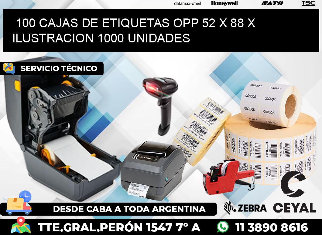 100 CAJAS DE ETIQUETAS OPP 52 x 88 X ILUSTRACION 1000 UNIDADES