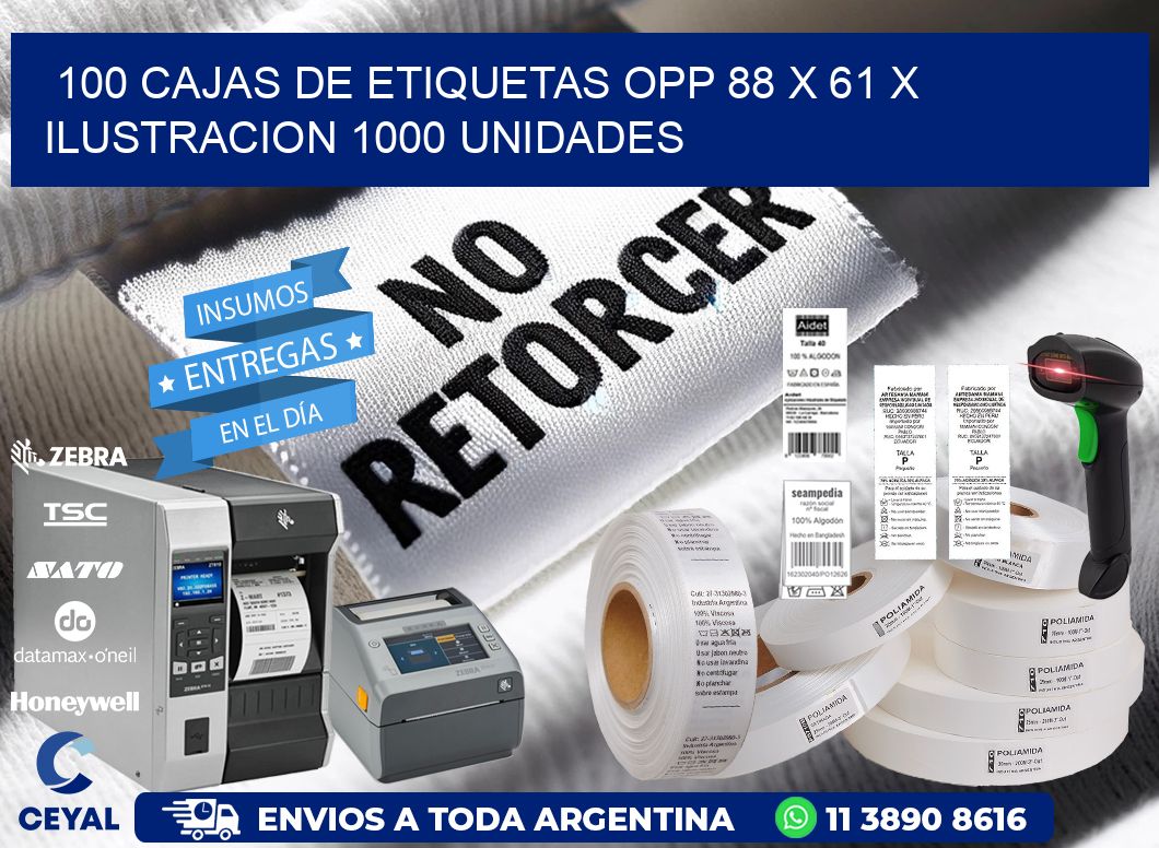 100 CAJAS DE ETIQUETAS OPP 88 x 61 X ILUSTRACION 1000 UNIDADES