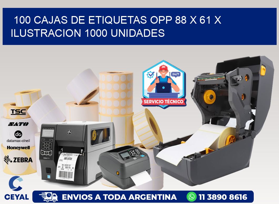 100 CAJAS DE ETIQUETAS OPP 88 x 61 X ILUSTRACION 1000 UNIDADES