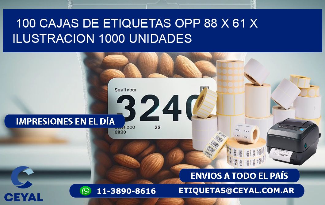 100 CAJAS DE ETIQUETAS OPP 88 x 61 X ILUSTRACION 1000 UNIDADES