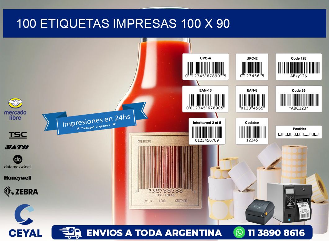 100 ETIQUETAS IMPRESAS 100 x 90