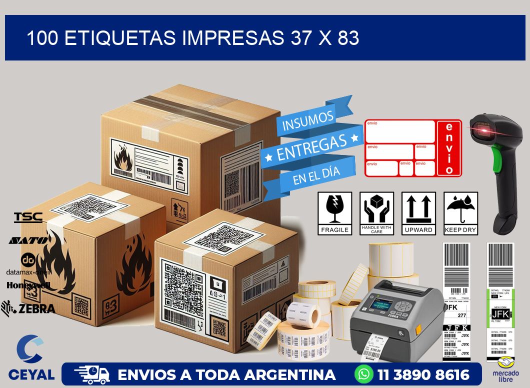 100 ETIQUETAS IMPRESAS 37 x 83