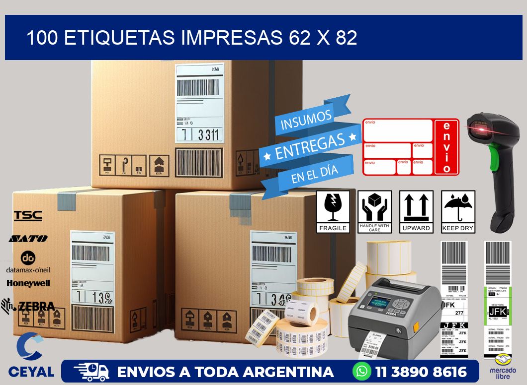 100 ETIQUETAS IMPRESAS 62 x 82