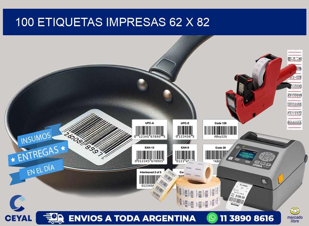 100 ETIQUETAS IMPRESAS 62 x 82