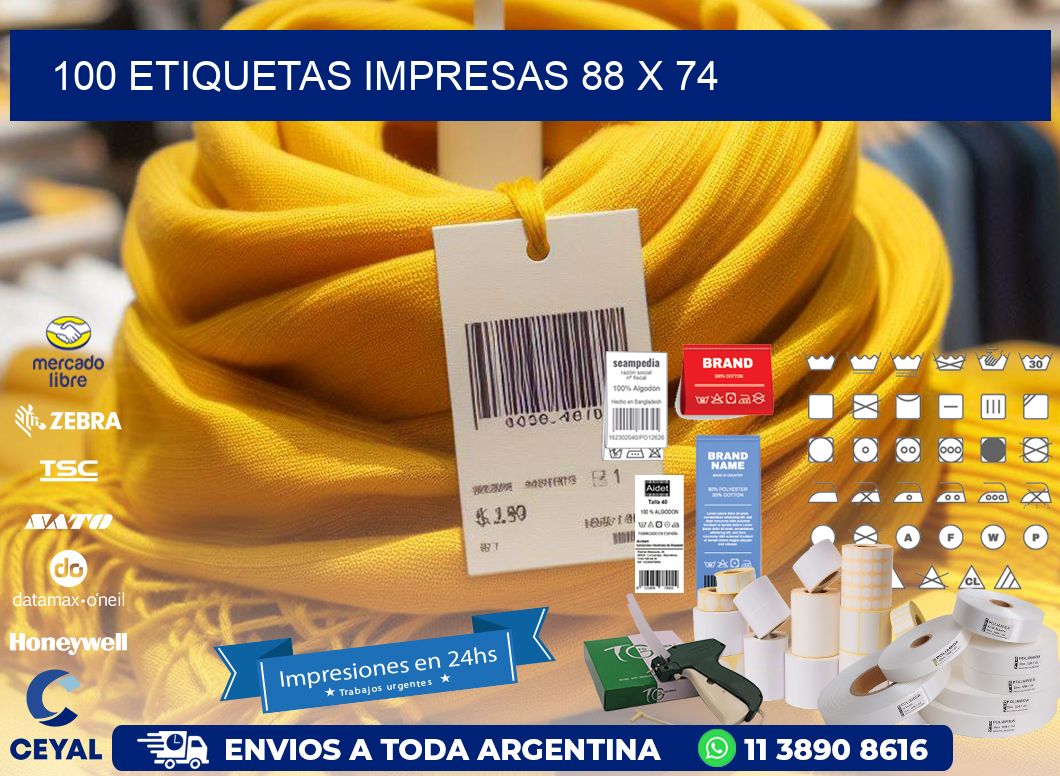 100 ETIQUETAS IMPRESAS 88 x 74