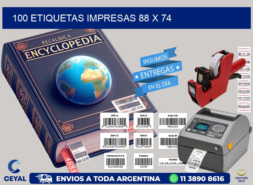 100 ETIQUETAS IMPRESAS 88 x 74