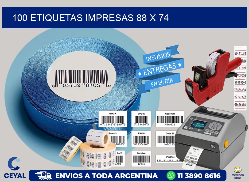 100 ETIQUETAS IMPRESAS 88 x 74