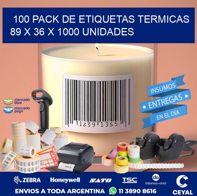 100 PACK DE ETIQUETAS TERMICAS  89 x 36 X 1000 UNIDADES