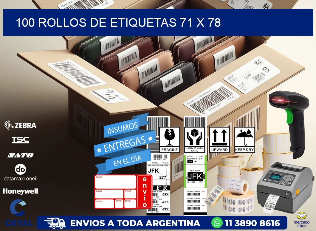 100 ROLLOS DE ETIQUETAS 71 x 78
