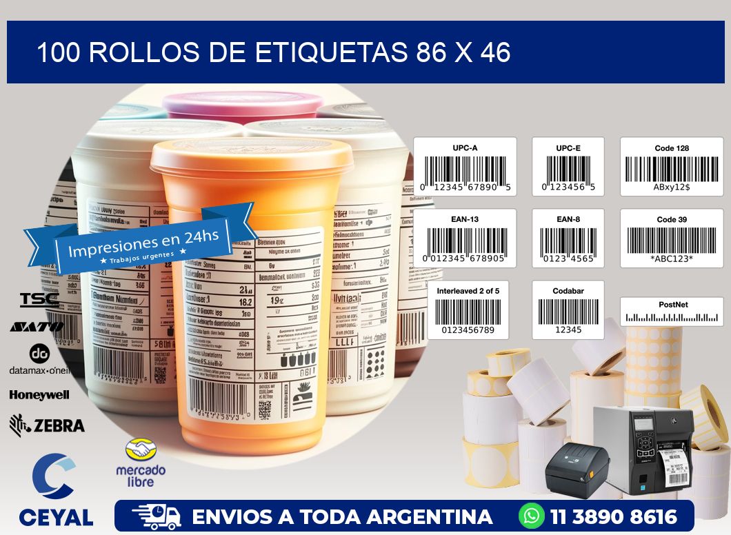 100 ROLLOS DE ETIQUETAS 86 x 46
