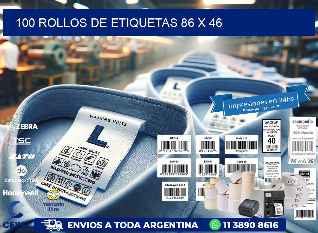 100 ROLLOS DE ETIQUETAS 86 x 46