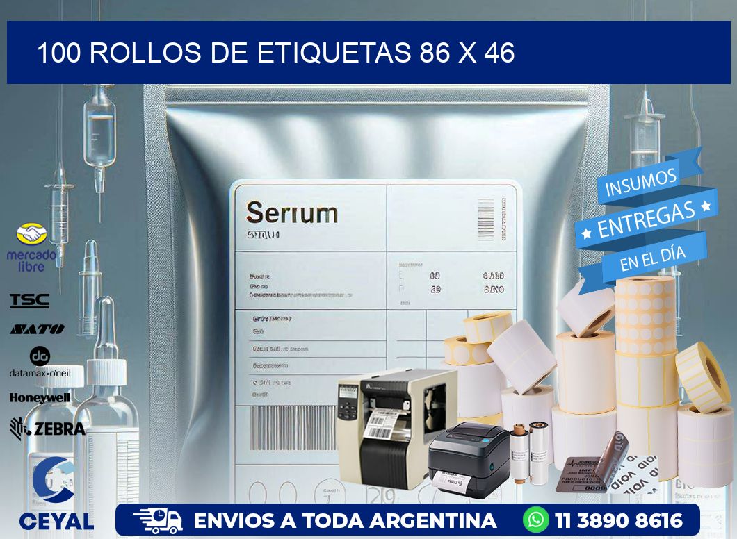100 ROLLOS DE ETIQUETAS 86 x 46