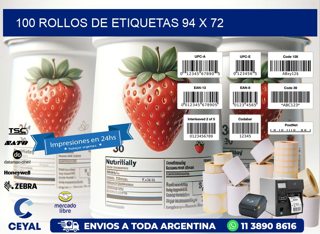 100 ROLLOS DE ETIQUETAS 94 x 72