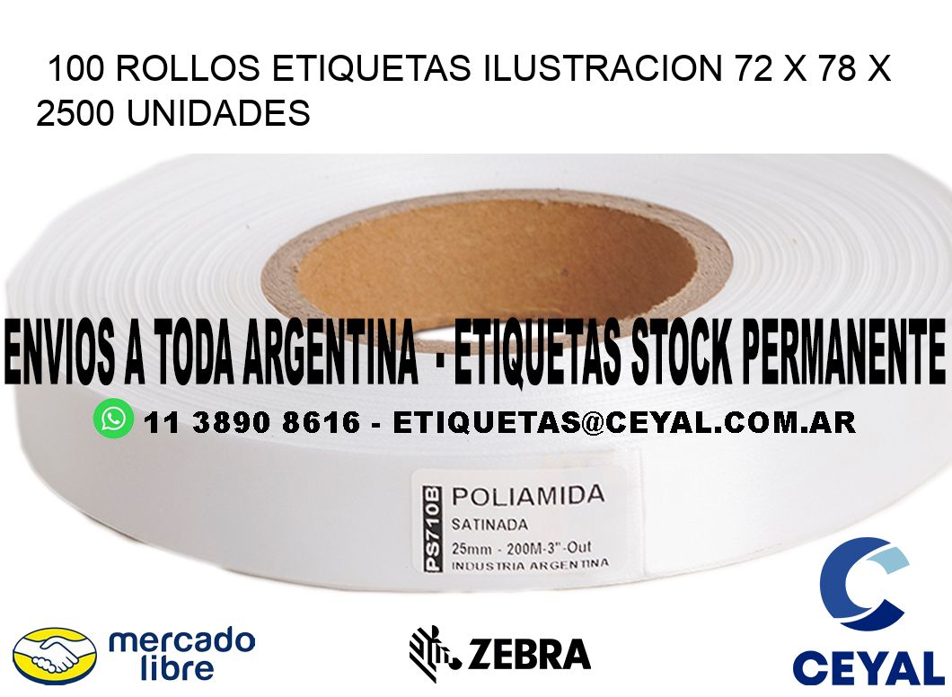 100 ROLLOS ETIQUETAS ILUSTRACION 72 x 78 X 2500 UNIDADES