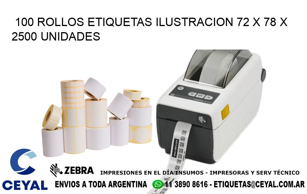 100 ROLLOS ETIQUETAS ILUSTRACION 72 x 78 X 2500 UNIDADES