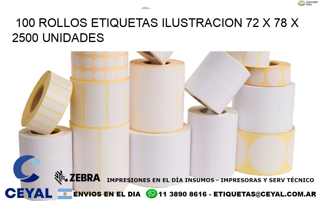 100 ROLLOS ETIQUETAS ILUSTRACION 72 x 78 X 2500 UNIDADES