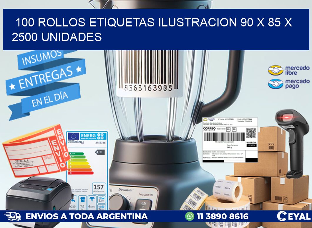100 ROLLOS ETIQUETAS ILUSTRACION 90 x 85 X 2500 UNIDADES