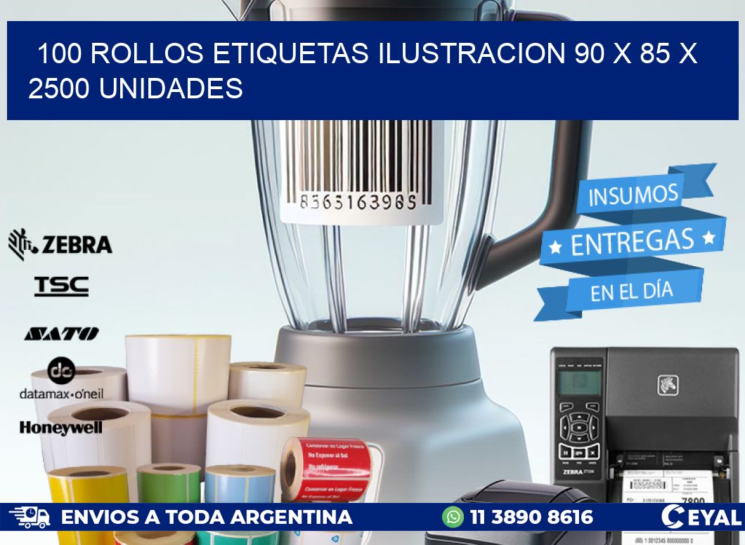 100 ROLLOS ETIQUETAS ILUSTRACION 90 x 85 X 2500 UNIDADES