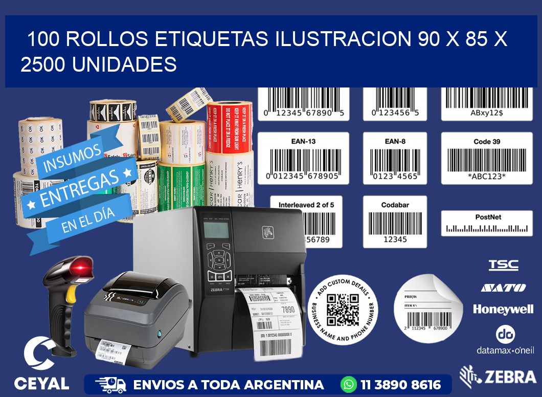 100 ROLLOS ETIQUETAS ILUSTRACION 90 x 85 X 2500 UNIDADES