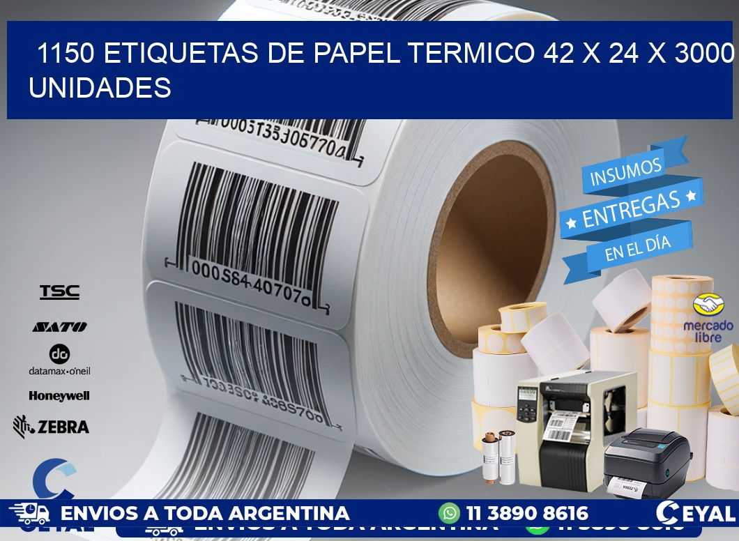 1150 ETIQUETAS DE PAPEL TERMICO 42 x 24 X 3000 UNIDADES