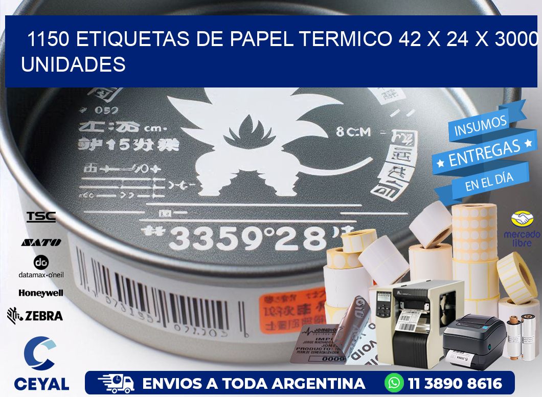 1150 ETIQUETAS DE PAPEL TERMICO 42 x 24 X 3000 UNIDADES