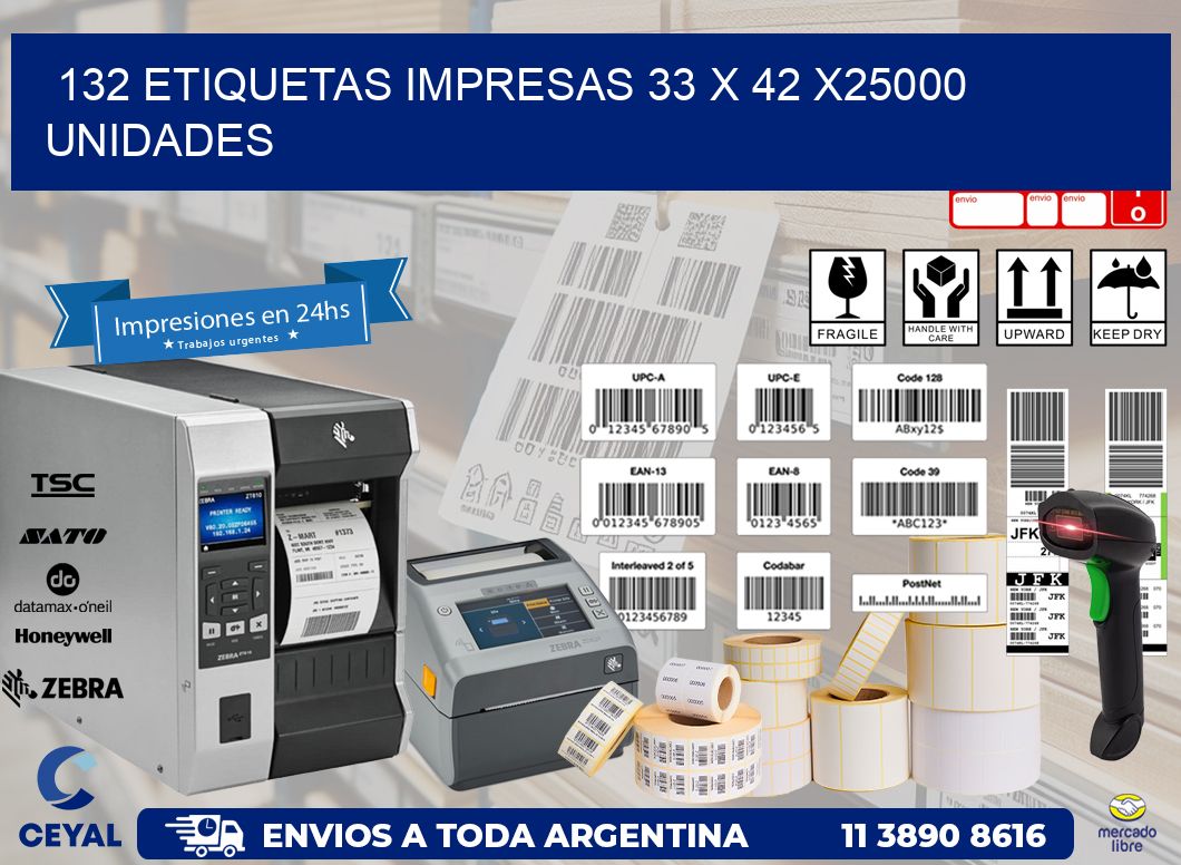 132 ETIQUETAS IMPRESAS 33 x 42 X25000 UNIDADES