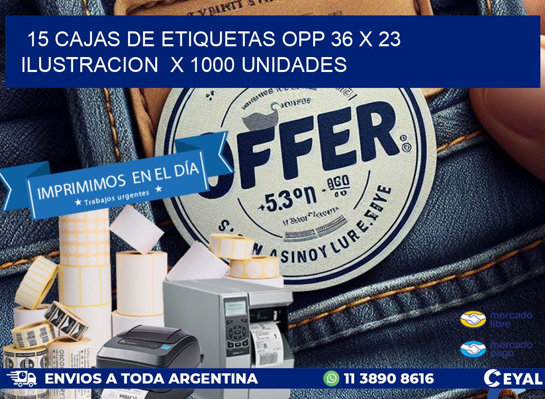 15 CAJAS DE ETIQUETAS OPP 36 x 23 ILUSTRACION  X 1000 UNIDADES