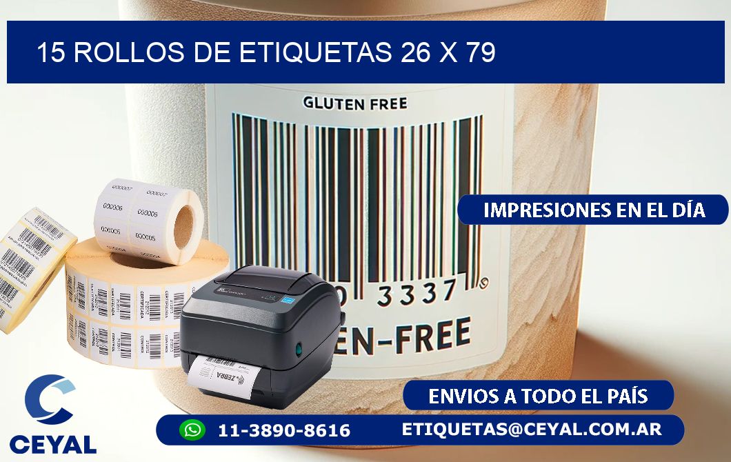 15 ROLLOS DE ETIQUETAS 26 x 79