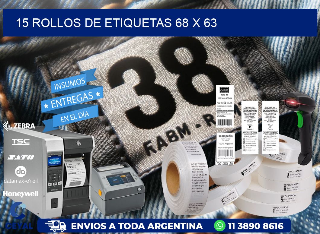 15 ROLLOS DE ETIQUETAS 68 x 63