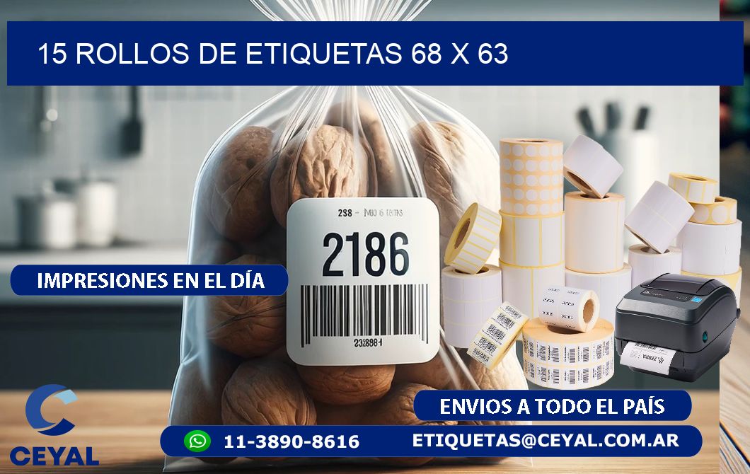 15 ROLLOS DE ETIQUETAS 68 x 63