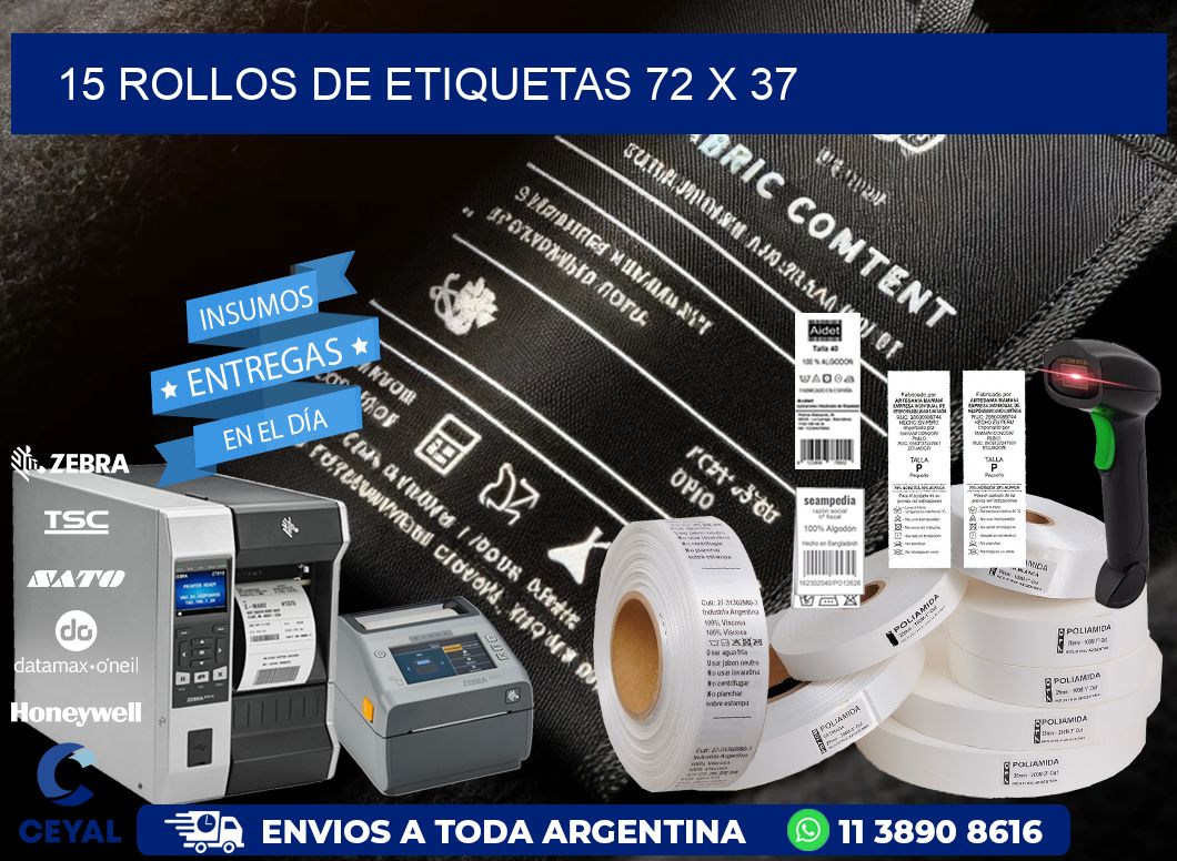 15 ROLLOS DE ETIQUETAS 72 x 37