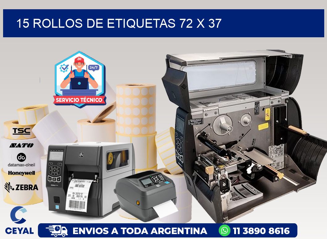 15 ROLLOS DE ETIQUETAS 72 x 37