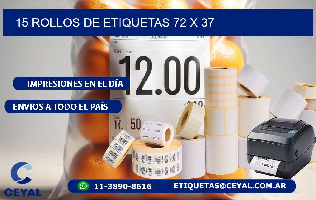 15 ROLLOS DE ETIQUETAS 72 x 37