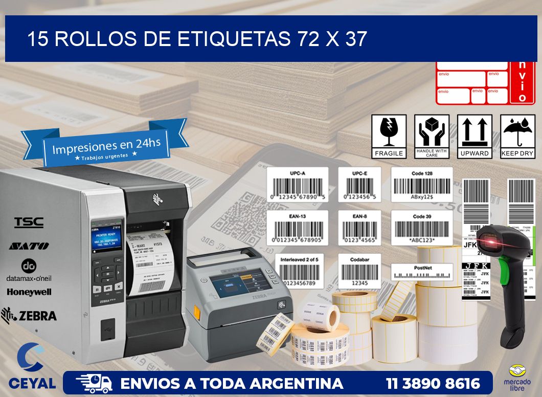 15 ROLLOS DE ETIQUETAS 72 x 37
