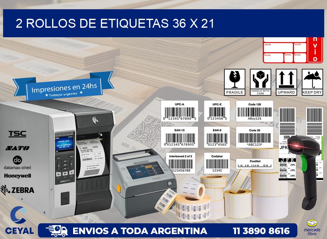 2 ROLLOS DE ETIQUETAS 36 x 21